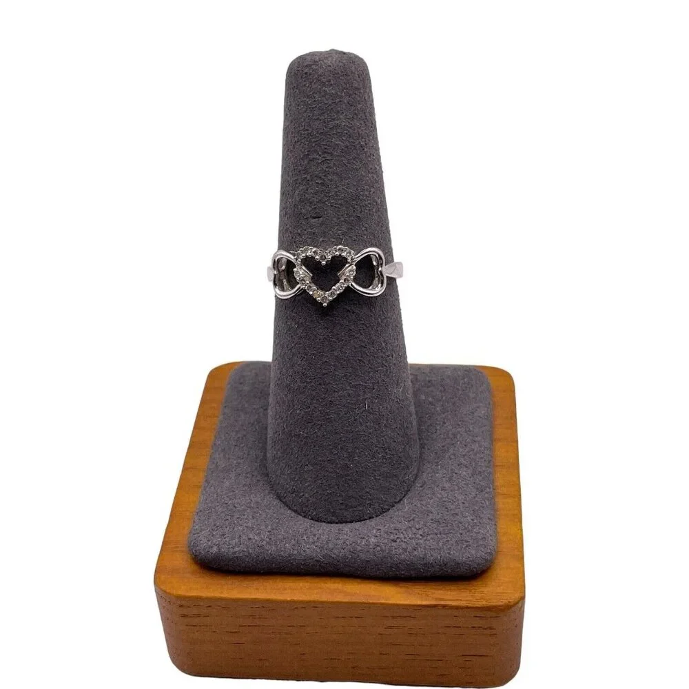Diamond Linked Heart Promise Ring 10k‎ White Gold Size 6.5 Past Present Future